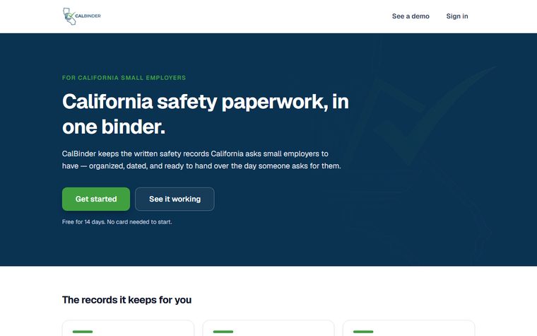 CalBinder website