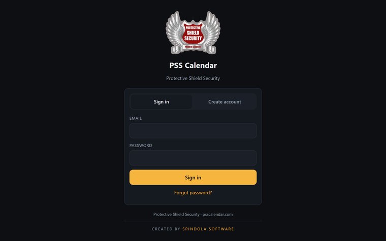 PSS Calendar sign-in screen